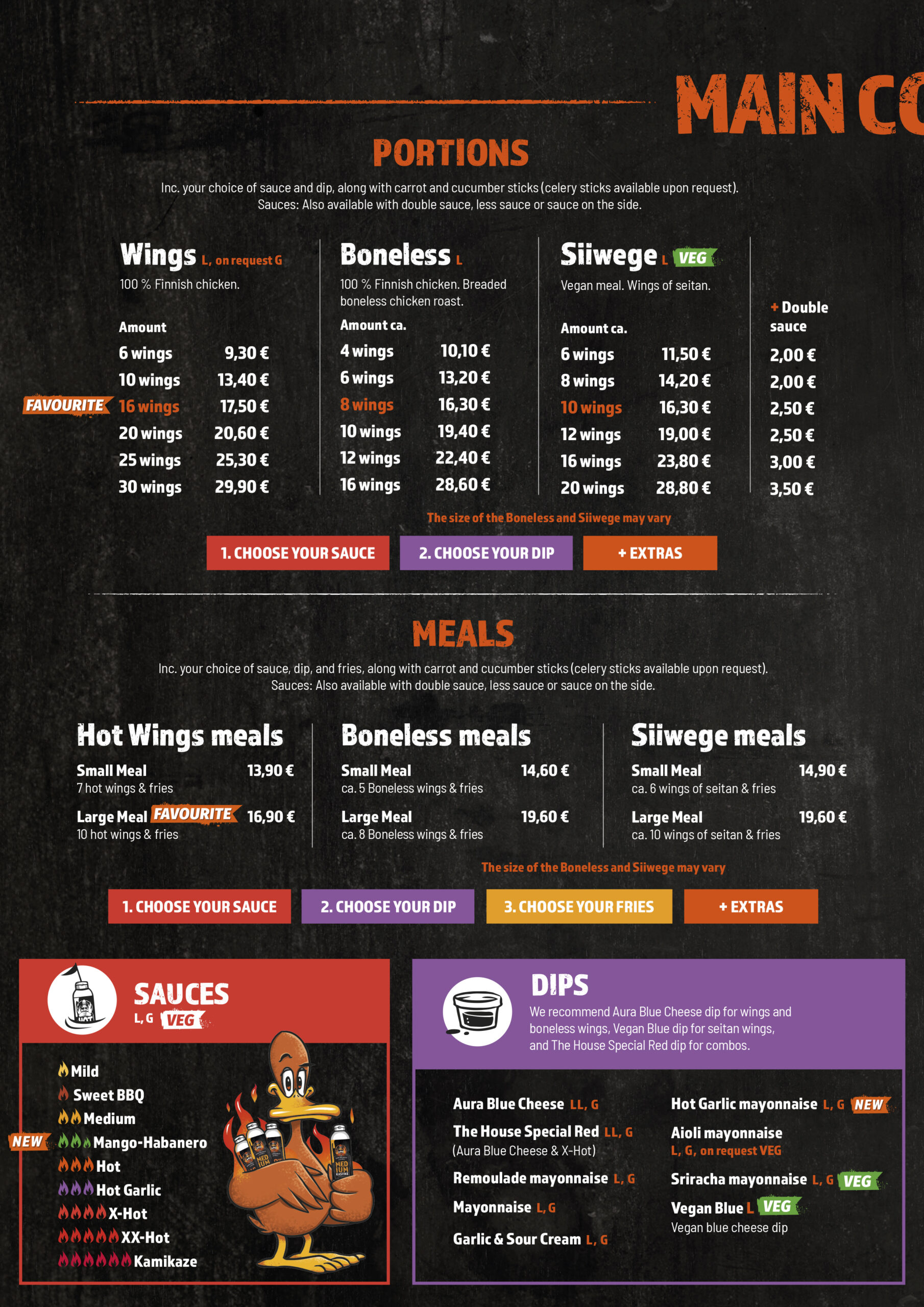 MAIN COURSES
PORTIONS
MEALS
SAUCES 
DIPS
