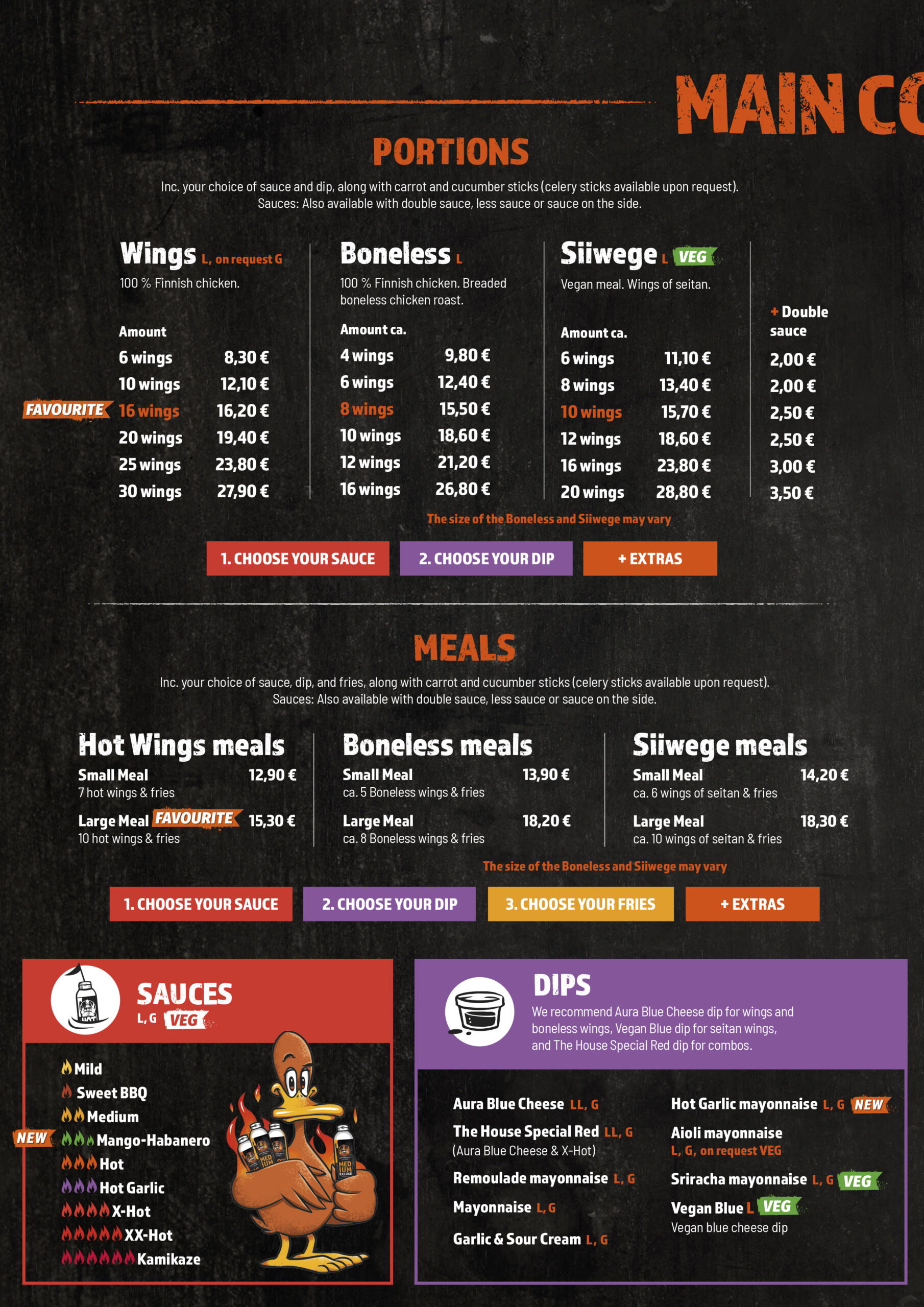 MAIN COURSES
PORTIONS
MEALS
SAUCES 
DIPS