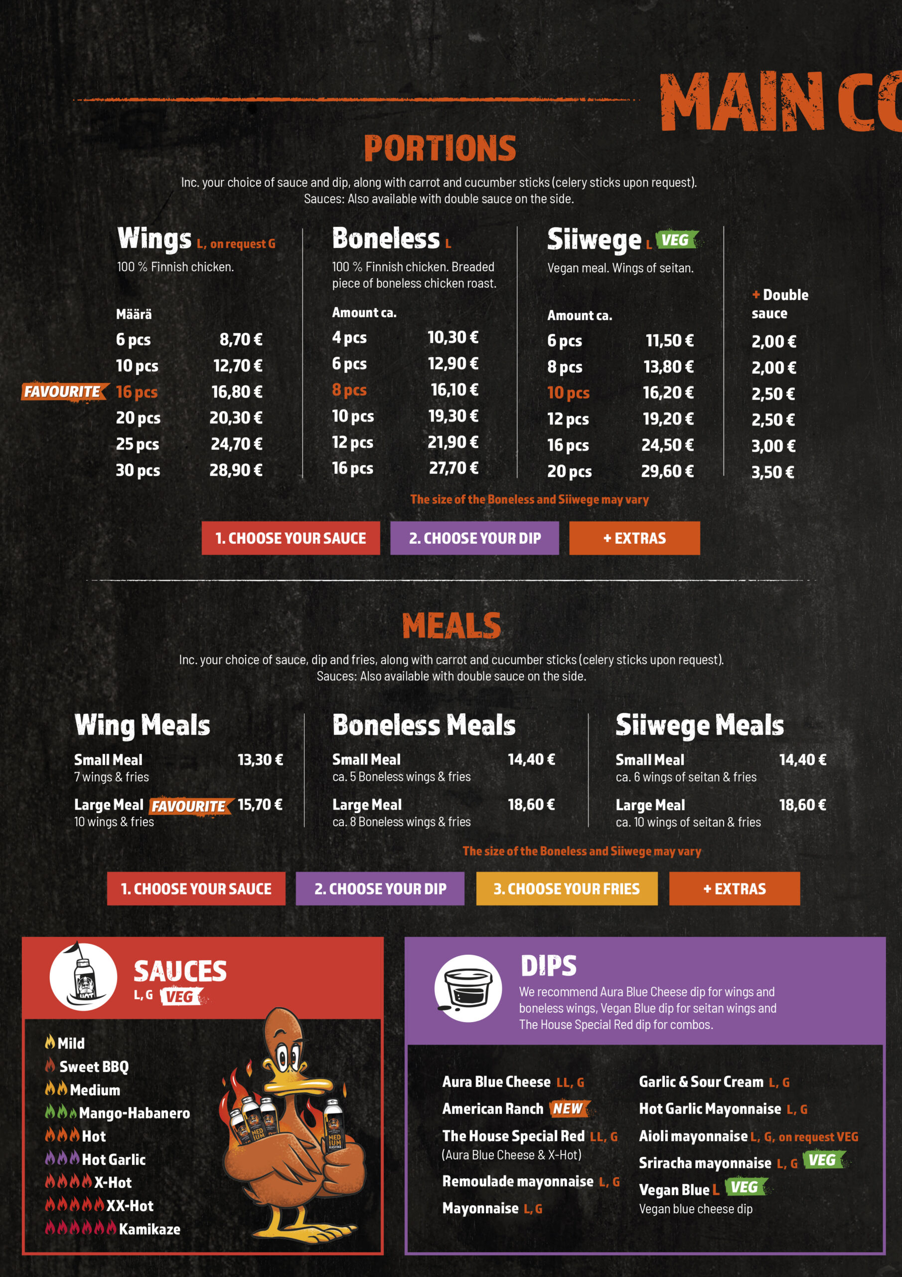 MAIN COURSES
PORTIONS
PLATTERS
SAUCES 
DIPS